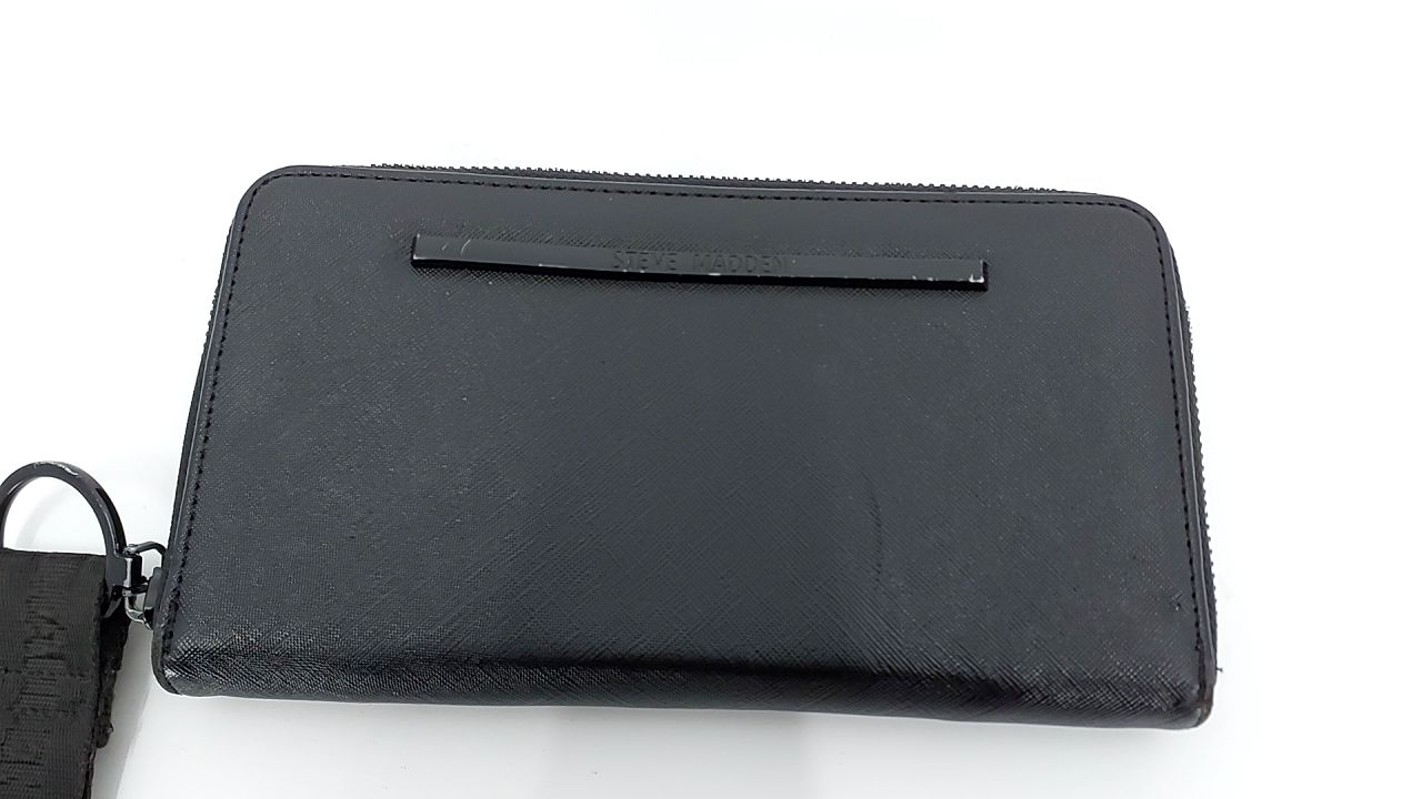 Steve Madden Bzip-Web Zip Around Wallet Wristlet (Black w/Black) - Image 5