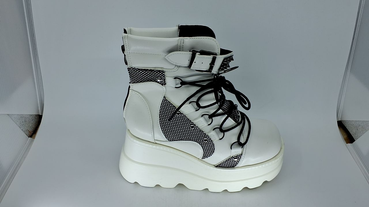 Tscoyuki Platform Ankle Boots for Women Chunky High Heel Booties Goth Round Toe Combat Boots Women Lace Up Motorcycle Wedges - Image 2