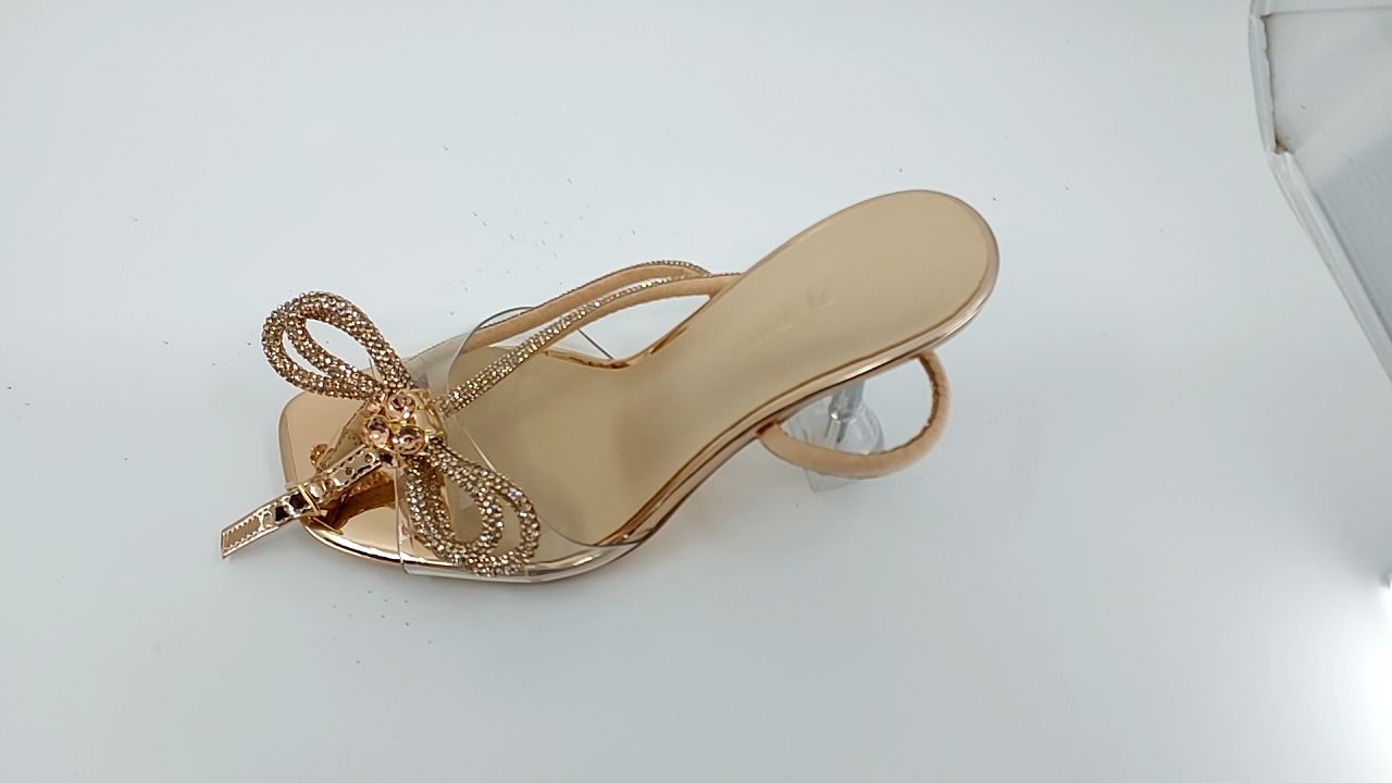 ZURIN Women's Rhinestone Bow Heels Square Toe Clear Heeled Sandals Slingback High Heels Dress Party Evening Prom Crystal Shoes - Image 2