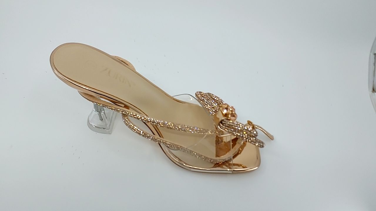 ZURIN Women's Rhinestone Bow Heels Square Toe Clear Heeled Sandals Slingback High Heels Dress Party Evening Prom Crystal Shoes - Image 4