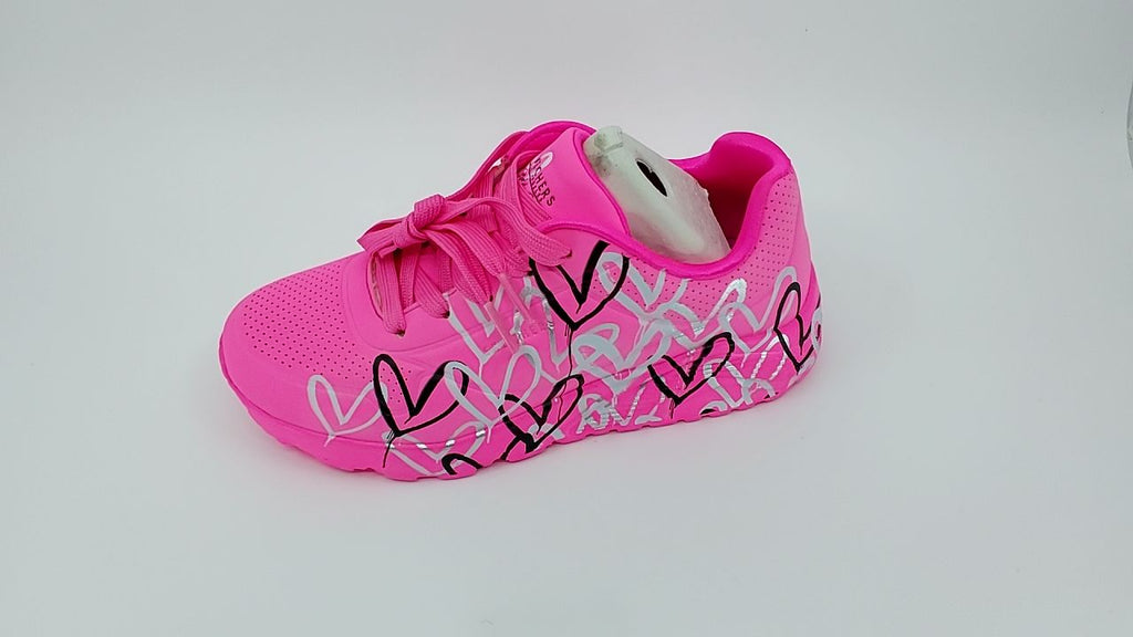 Skechers Girls UNO LITE-Metallic Love Sneaker, HotPink/Multi, 2.5 Little Kid - Image 2