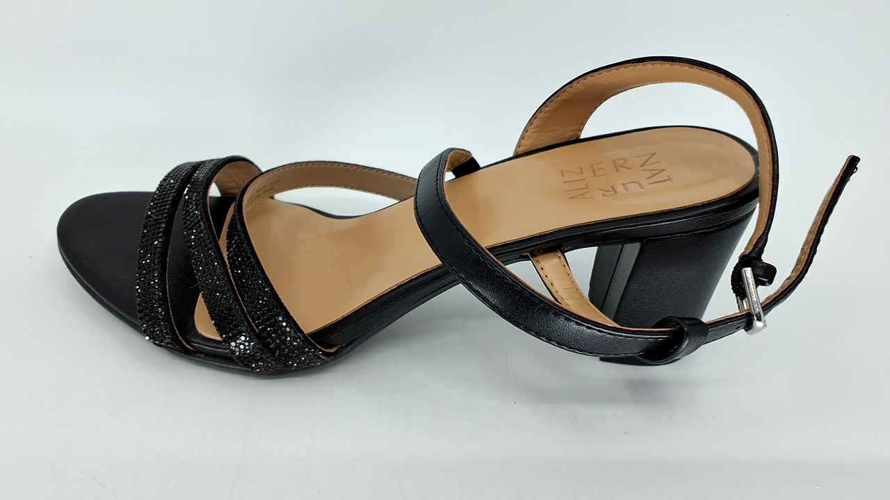 Naturalizer Womens Bridget4 Strappy Block Heel Dress Sandal Black Sparkle 10 M - Image 6