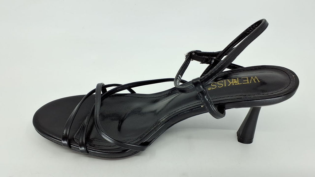 wetkiss Black Heels Women - Strappy Low Kitten Heels Comfortable Sandals Round Open Toe for Going Out Dressy Adjustable Ankle Strap, Black, Size 9 - Image 2