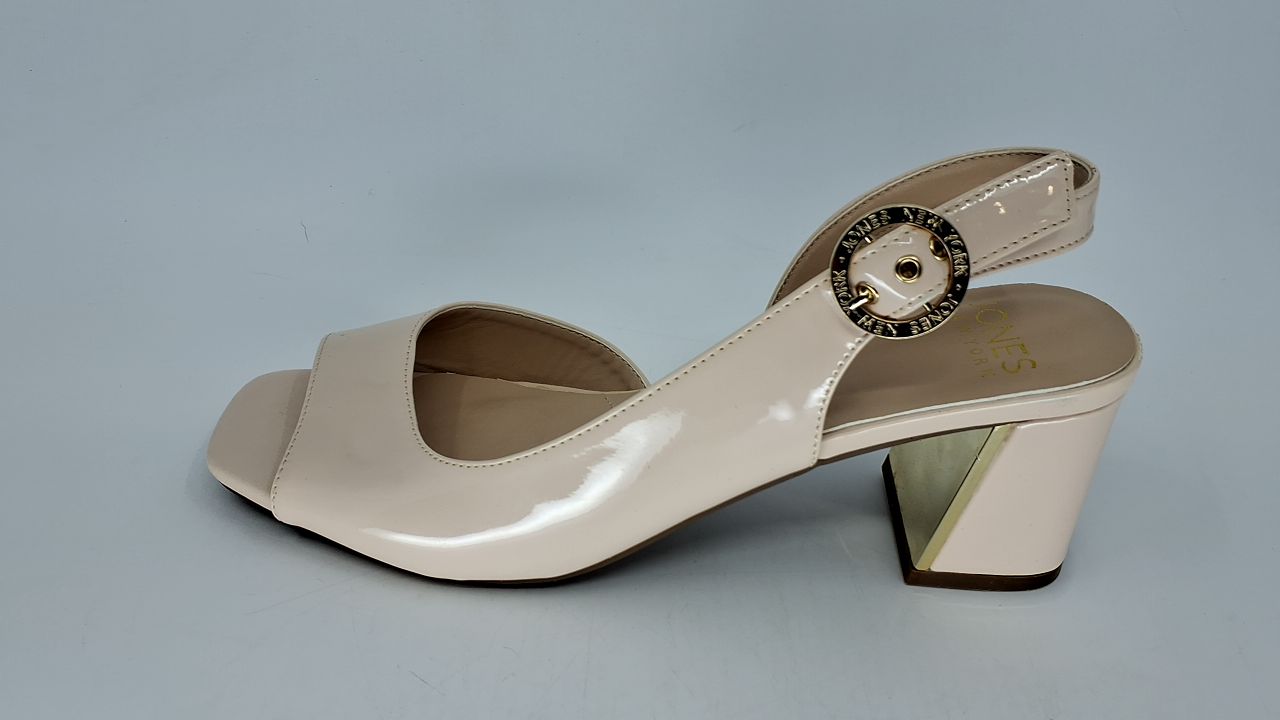 Jones New York Women's Slingback Sandals | Open Toe Block Heel Shoes | Formal Dress Sandals | Comfortable Evening & Wedding Shoes-Bone Patent Size 8.5 - Image 3