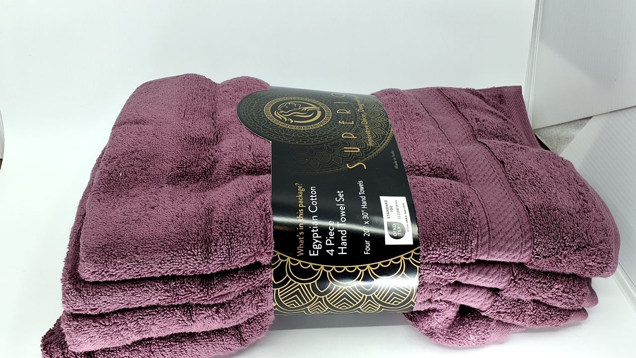 Superior Egyptian Cotton Pile Hand Towel Set of 4, Ultra Soft Luxury Towels, Thick Plush Essentials, Absorbent Heavyweight, Guest Bath, Hotel, Spa, Home Bathroom, Shower Basics, Plum - Image 7