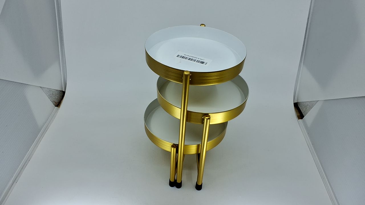 Kate and Laurel Finn 3-Tiered Plant Stand; 7.25 x 7.25 x 10; White and Gold; Decorative Layered Tabletop Plant Stand for Display and Storage - Image 6