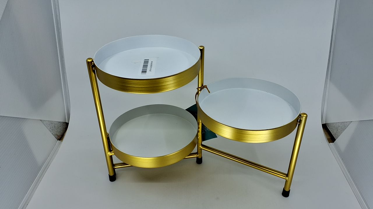 Kate and Laurel Finn 3-Tiered Plant Stand; 7.25 x 7.25 x 10; White and Gold; Decorative Layered Tabletop Plant Stand for Display and Storage - Image 7