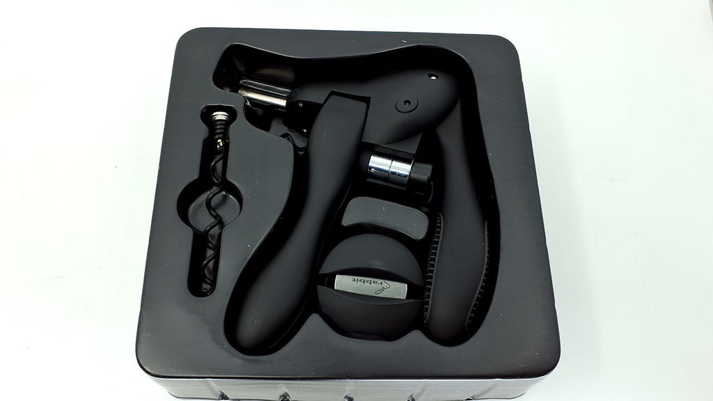 Rabbit W6004N Original Lever Corkscrew Wine Opener with Foil Cutter and Extra Spiral, Black Finish, Smooth Lever Action for Effortless Cork Removal - Image 4