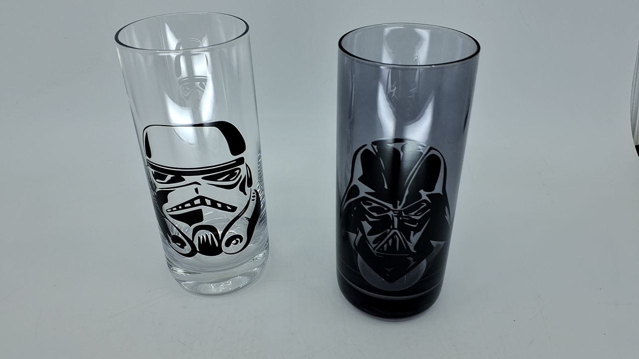 JoyJolt Star Wars Dark Side Monochrome Tall Drinking Glasses, 13oz Glass Tumbler Cup Set, Slim Darth Vader Tumbler, Kitchen Glasses Set of 2, Star Wars Gifts for Men Women and Adults - Image 4