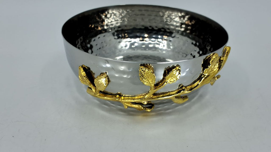Elegance Golden Vine Hammered Stainless Steel Salad Bowl, 6.5-Inch, Silver/Gold (70031) - Image 3