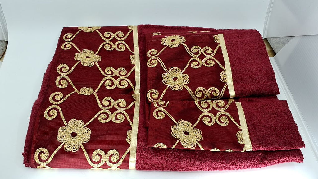 Popular Bath Bath Towels, Vlegant Rosa Collection, 21" x 12", Burgundy/Gold - Image 6
