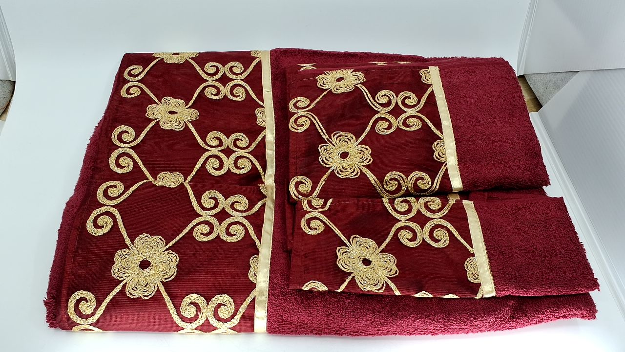 Popular Bath Bath Towels, Vlegant Rosa Collection, 21" x 12", Burgundy/Gold - Image 6