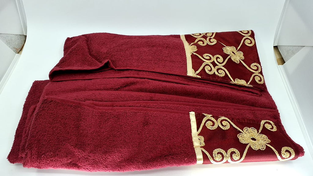 Popular Bath Bath Towels, Vlegant Rosa Collection, 21" x 12", Burgundy/Gold - Image 7