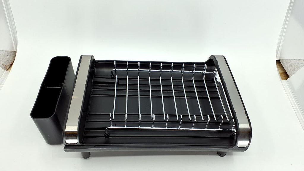Mini Expandable Dish Drying Rack, Stainless Steel, Black, Compact Design