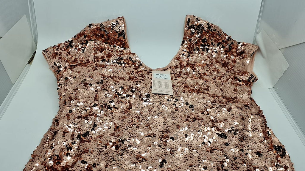 MANER Women's Sequin Glitter Short Sleeve Dress Sexy V Neck Mini Party Club Bodycon Dresses (Large, Rose Gold) - Image 2