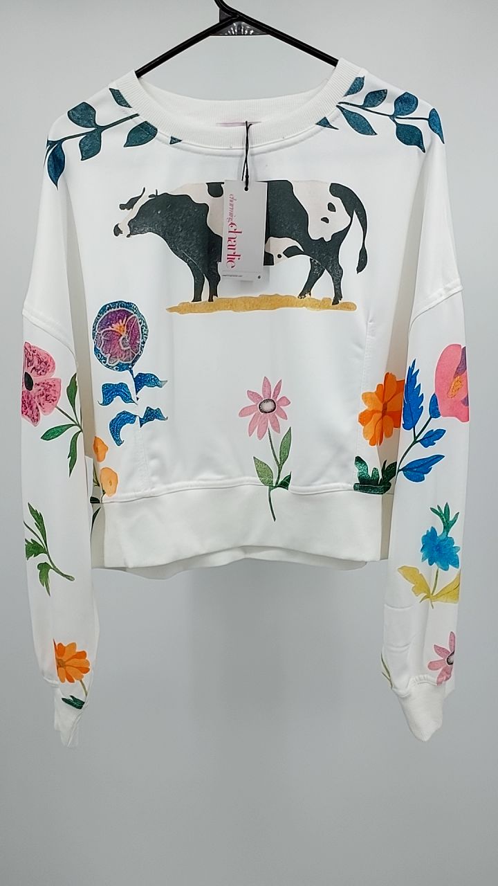 Printed Round Neck Dropped Shoulder Sweatshirt
