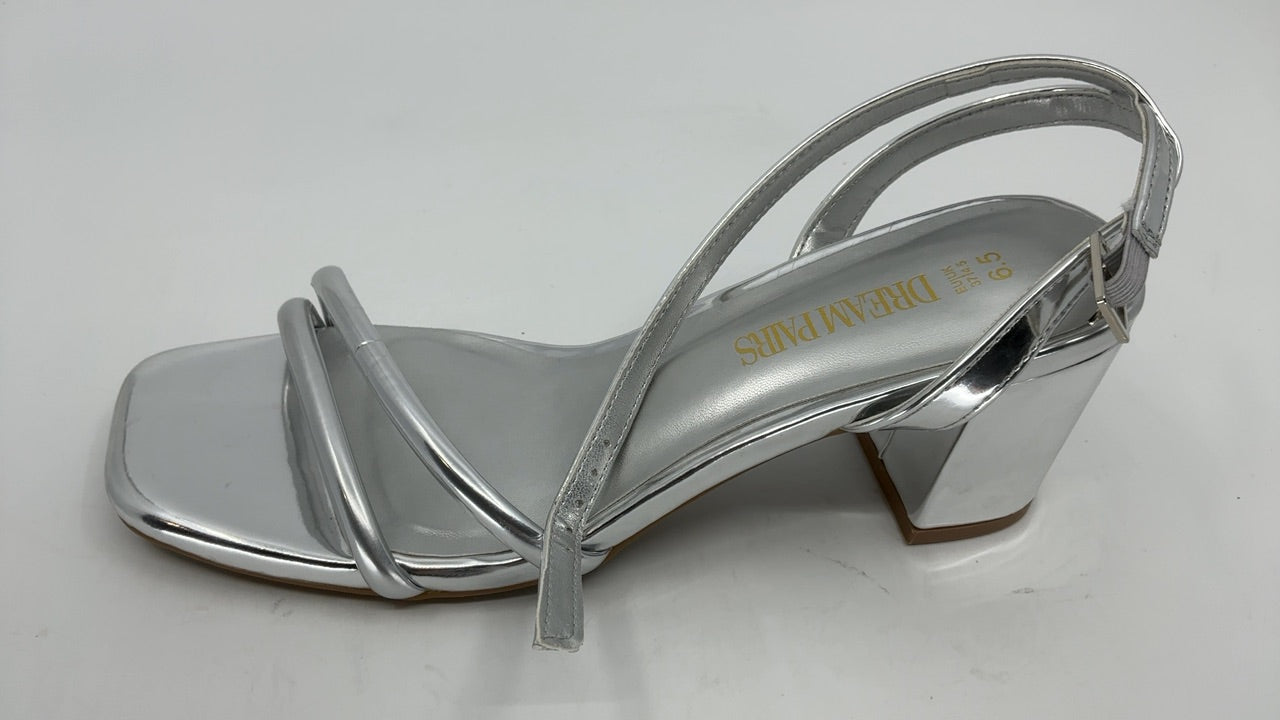 DREAM PAIRS Women's Chunky Strappy Heels Square Open Toe Ankle Buckle Low Heels Sandals for Daily Wedding Party Dress,Size 6.5,Silver,SDHS2496W - Image 2