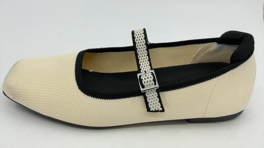 Ailixcozy Ballet Flats for Women, Square Toe Mary Jane Shoes Comfortable Dressy Flats Adjustable Straps Washable Knit Casual Office Shoes with Arch Support Latex Insole - Image 2