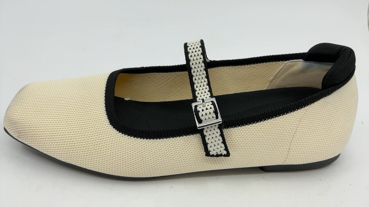 Ailixcozy Ballet Flats for Women, Square Toe Mary Jane Shoes Comfortable Dressy Flats Adjustable Straps Washable Knit Casual Office Shoes with Arch Support Latex Insole - Image 2