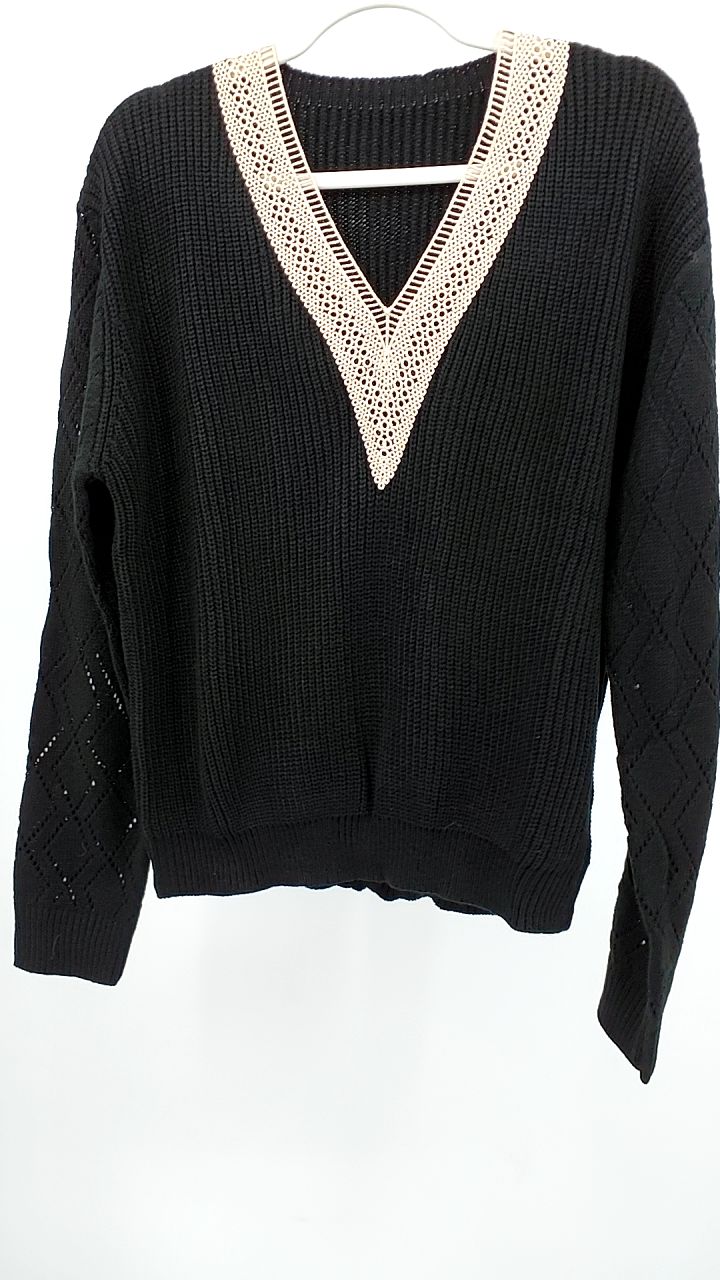 Openwork V-Neck Long Sleeve Sweater