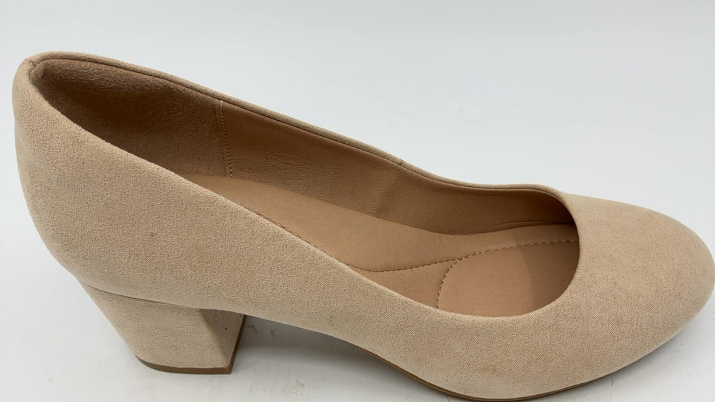 mysoft Women's Pumps Low Chunky Block Heel Round Toe Comfortable Dress Shoes Nude Suede - Image 3