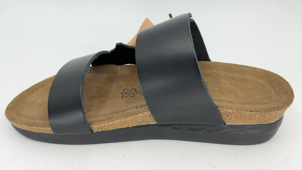 AEROTHOTIC Genuine Leather Slides for Women with Arch Support Comfortable Adjustable Buckle Double Straps with Memory Foam Footbed Slip On Cork Sandals (Florence Black, Size 10-10.5) - Image 2