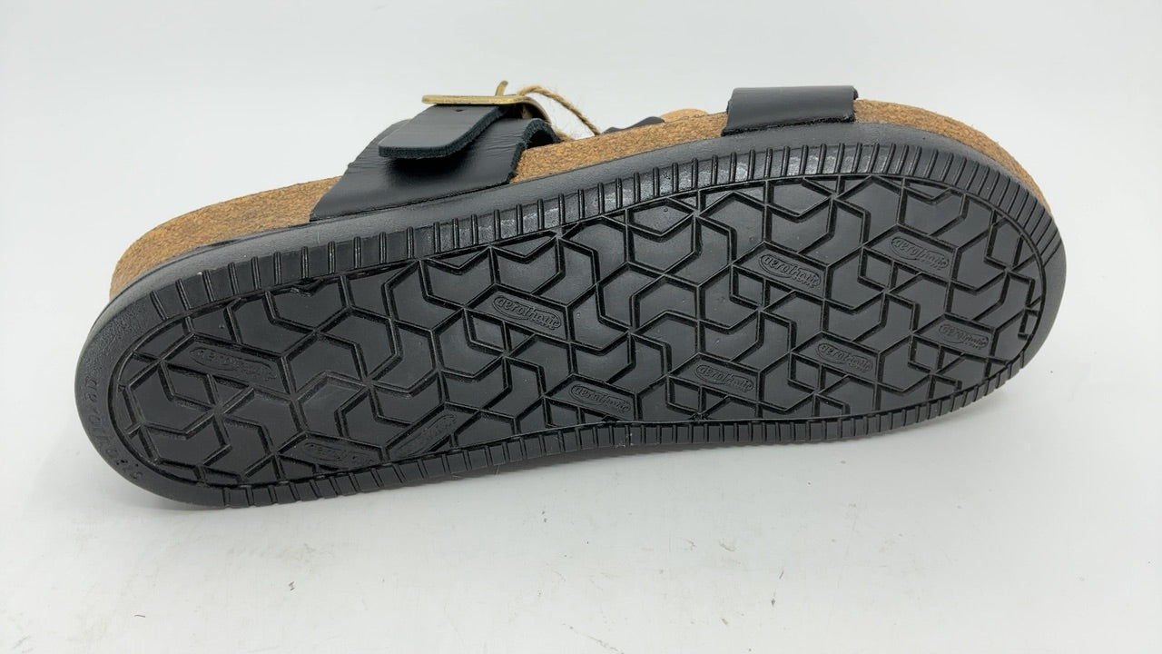 AEROTHOTIC Genuine Leather Slides for Women with Arch Support Comfortable Adjustable Buckle Double Straps with Memory Foam Footbed Slip On Cork Sandals (Florence Black, Size 10-10.5) - Image 4