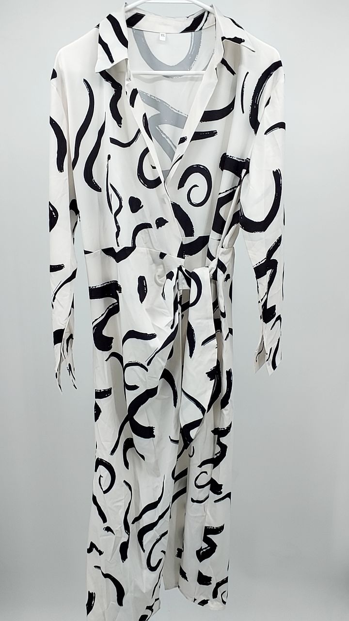 Printed Collared Neck Shirt Dress
