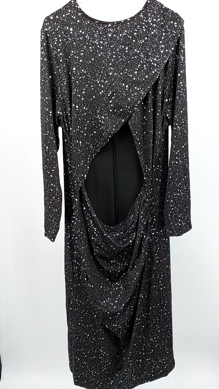 Plus Size Cutout Slit Round Neck Long Sleeve Dress