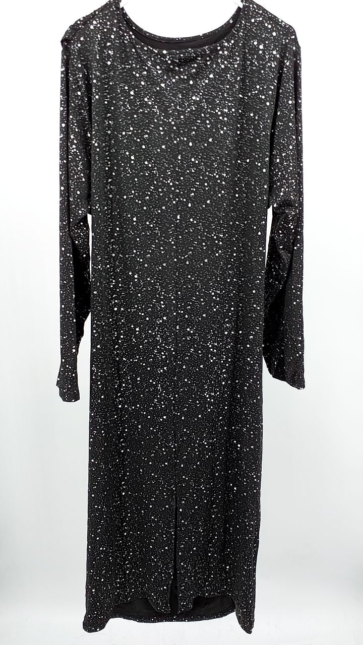 Plus Size Cutout Slit Round Neck Long Sleeve Dress