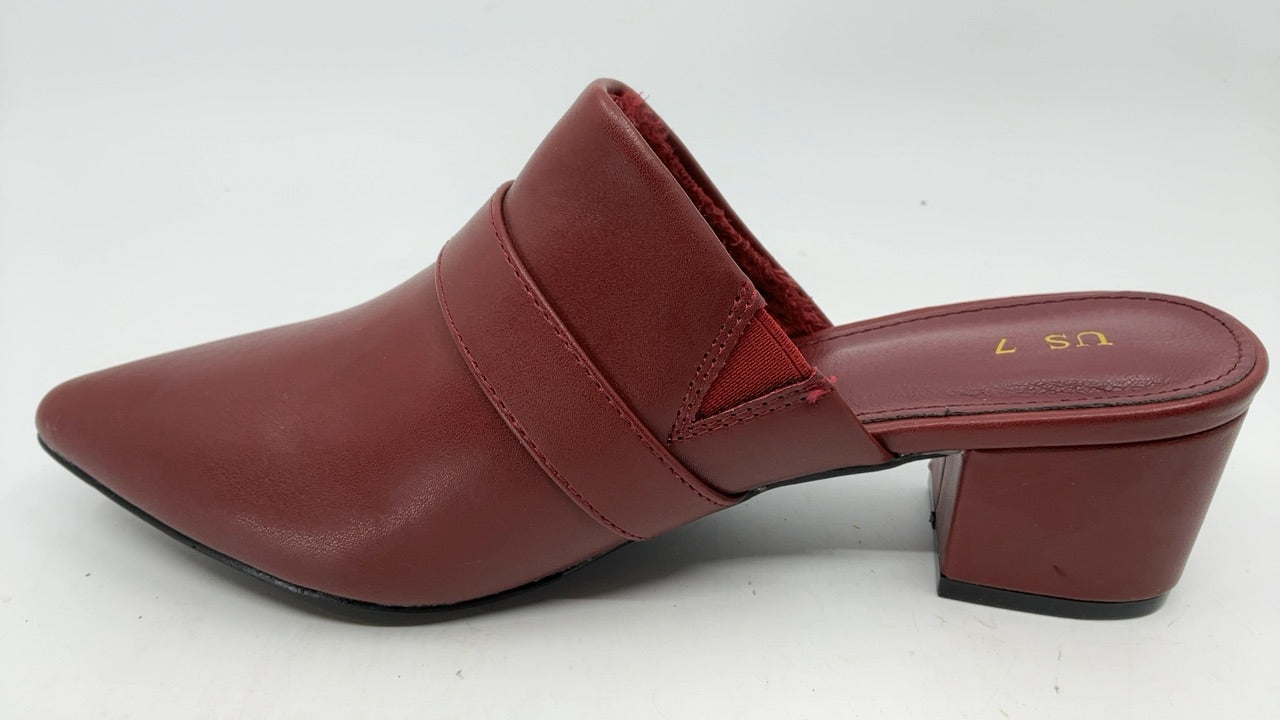Allegra K Women's Pointed Toe Block Heel Burgundy Mules Shoes 7 M US - Image 2