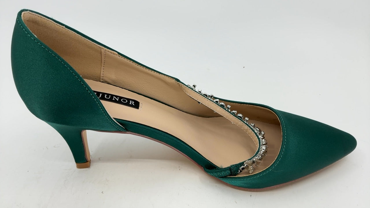 ERIJUNOR E0168A Women Mid Kitten Heels Closed Pointy Toe D’Orsay Pumps Wedding Party Shoes Dark Green Size 8 - Image 3