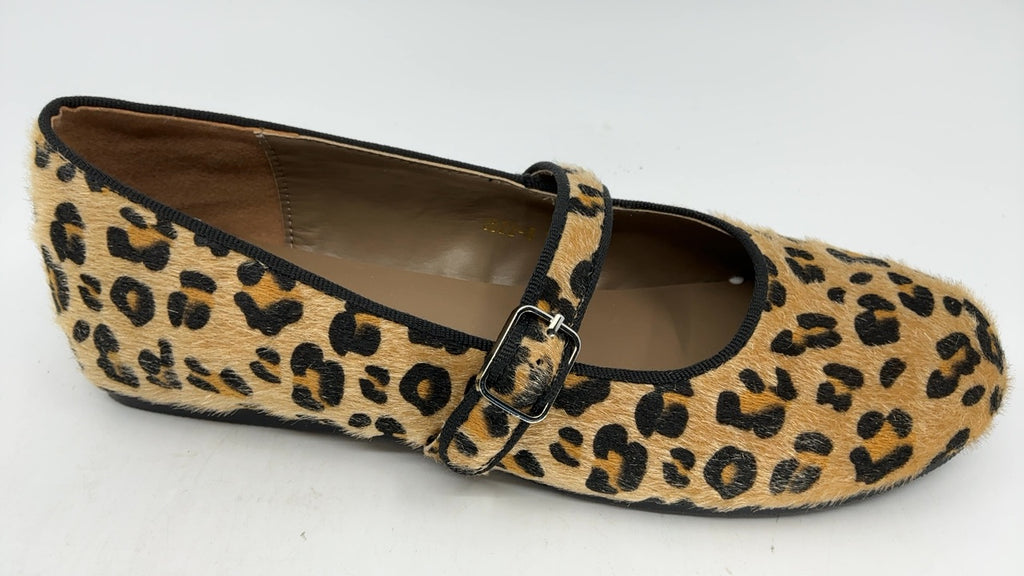 ATBELL Leopard Calf Hair Ballet Flat for Women Round Toe Buckle Strap Slip On Mary Jane Flat Comfortable Casual Ballerina Shoes in Size 8.5 - Image 3