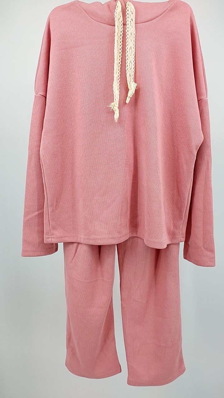 Lace Detail Dropped Shoulder Hoodie and Pants Set