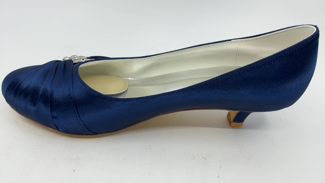 ELEGANTPARK EP2006L Wedding Shoes for Bride Closed Toe Heels for Women Comfortable Low Heel Bridal Shoes Rhinestones Satin Prom Evening Dress Pumps Navy Blue US 10 - Image 2
