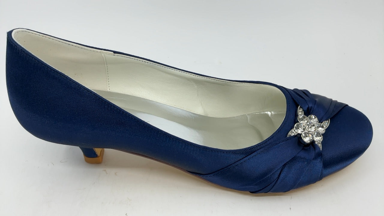 ELEGANTPARK EP2006L Wedding Shoes for Bride Closed Toe Heels for Women Comfortable Low Heel Bridal Shoes Rhinestones Satin Prom Evening Dress Pumps Navy Blue US 10 - Image 3