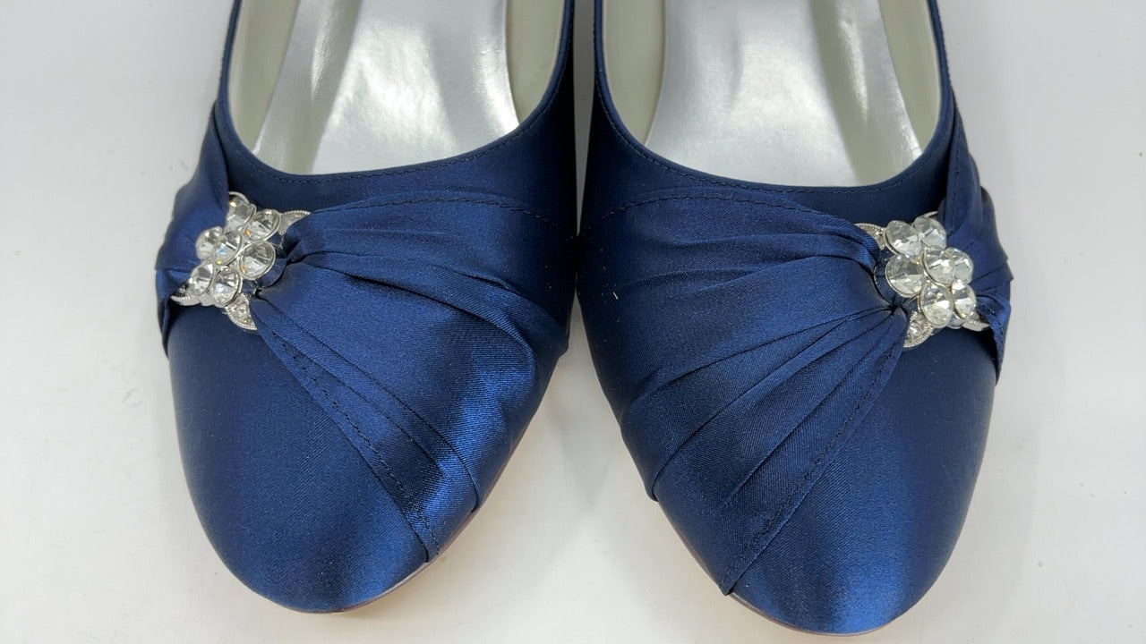 ELEGANTPARK EP2006L Wedding Shoes for Bride Closed Toe Heels for Women Comfortable Low Heel Bridal Shoes Rhinestones Satin Prom Evening Dress Pumps Navy Blue US 10 - Image 5