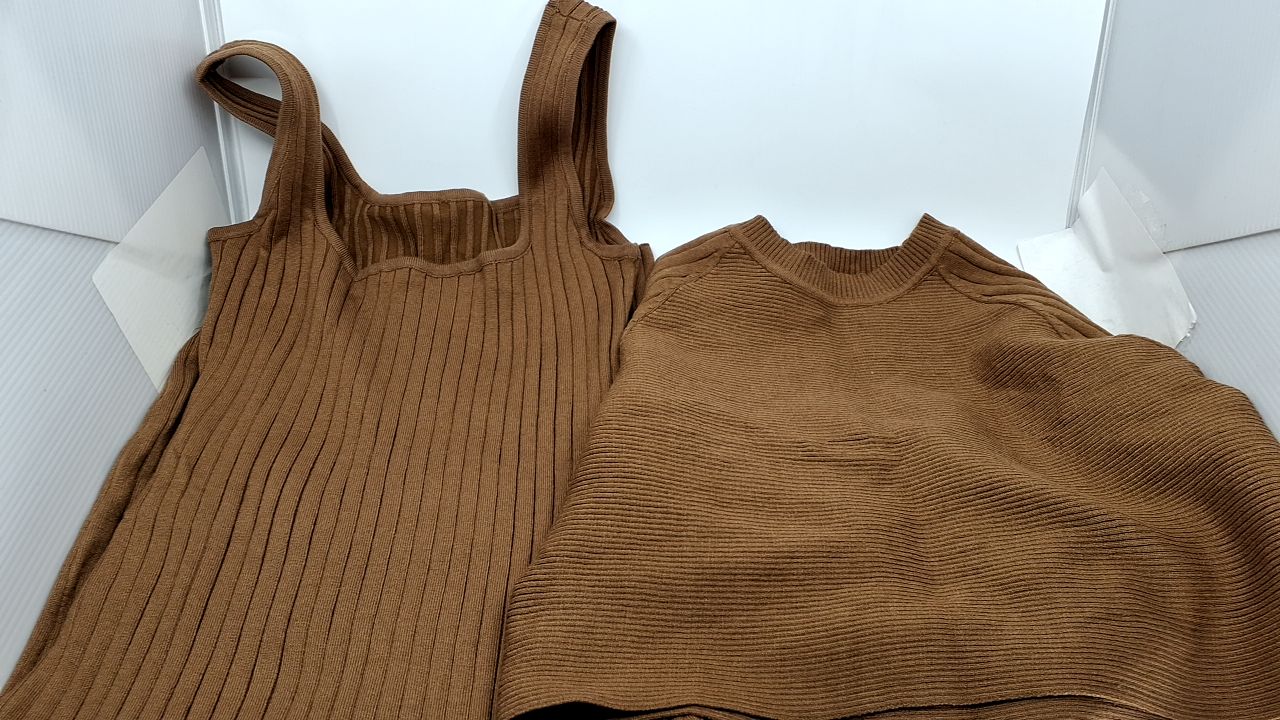 Ezbelle Women Casual Crewneck Long Sleeve Ribbed Knit 2 Pieces Outfits Crop Sweater Tops and Bodycon Tank Midi Dress 2026 Brown  - Image 3