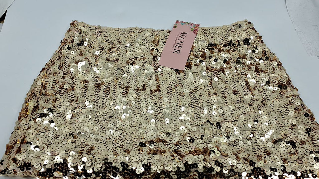 MANER Women's Sequin Skirt Sparkle Stretchy Bodycon Mini Skirts Night Out Party (Champagne, Medium) - Image 2
