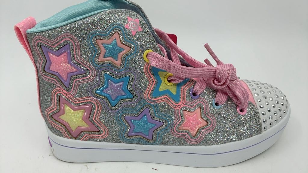 Skechers Kids Twinkle Toes TWI-Lites 2.0 - Star Gloss Sneaker, Silver/Multi, 2.5 - Image 3