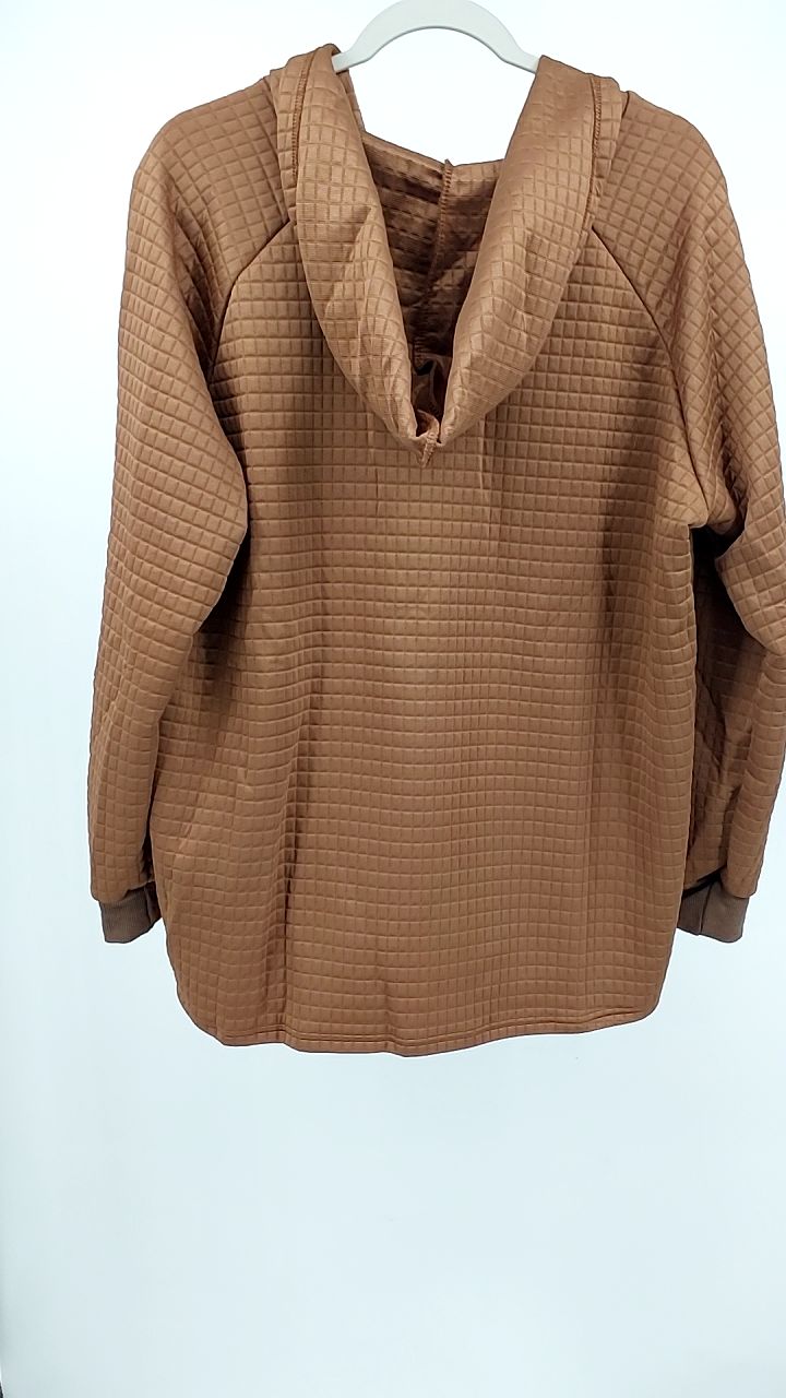 Full Size Texture Button Detail Drawstring Long Sleeve Hoodie