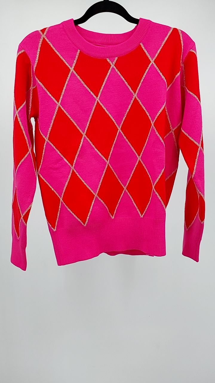 Argyle Pattern Long Sleeve Sweater