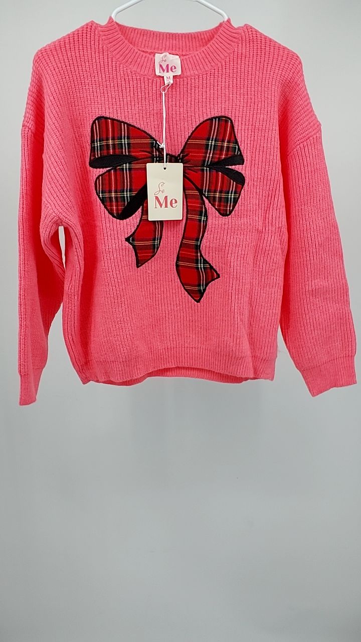 SO ME Checker Plaid Ribbon Christmas Holiday Sweater