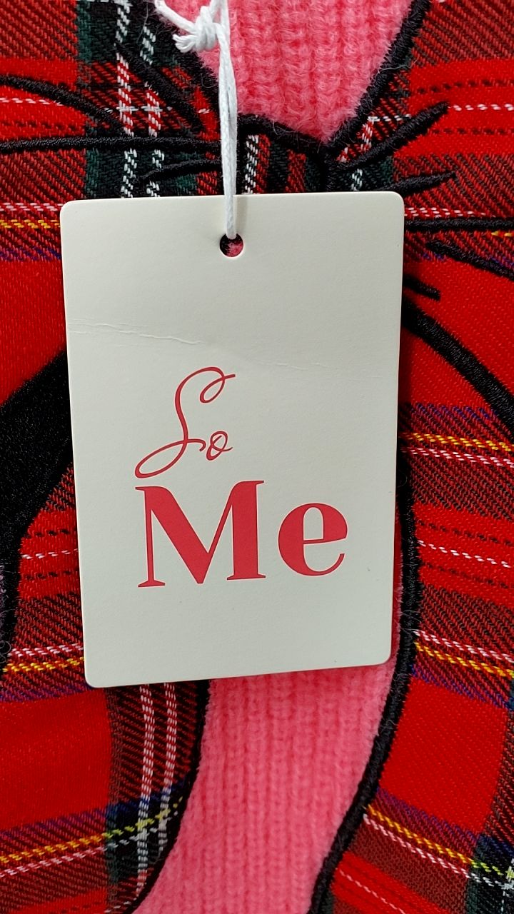 SO ME Checker Plaid Ribbon Christmas Holiday Sweater