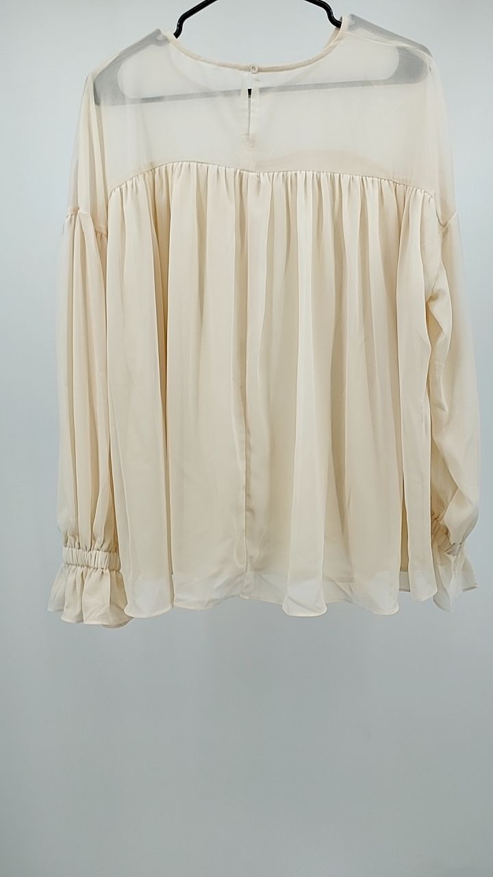 Solid Chiffon Pleated Ruffle Long Sleeve Blouse