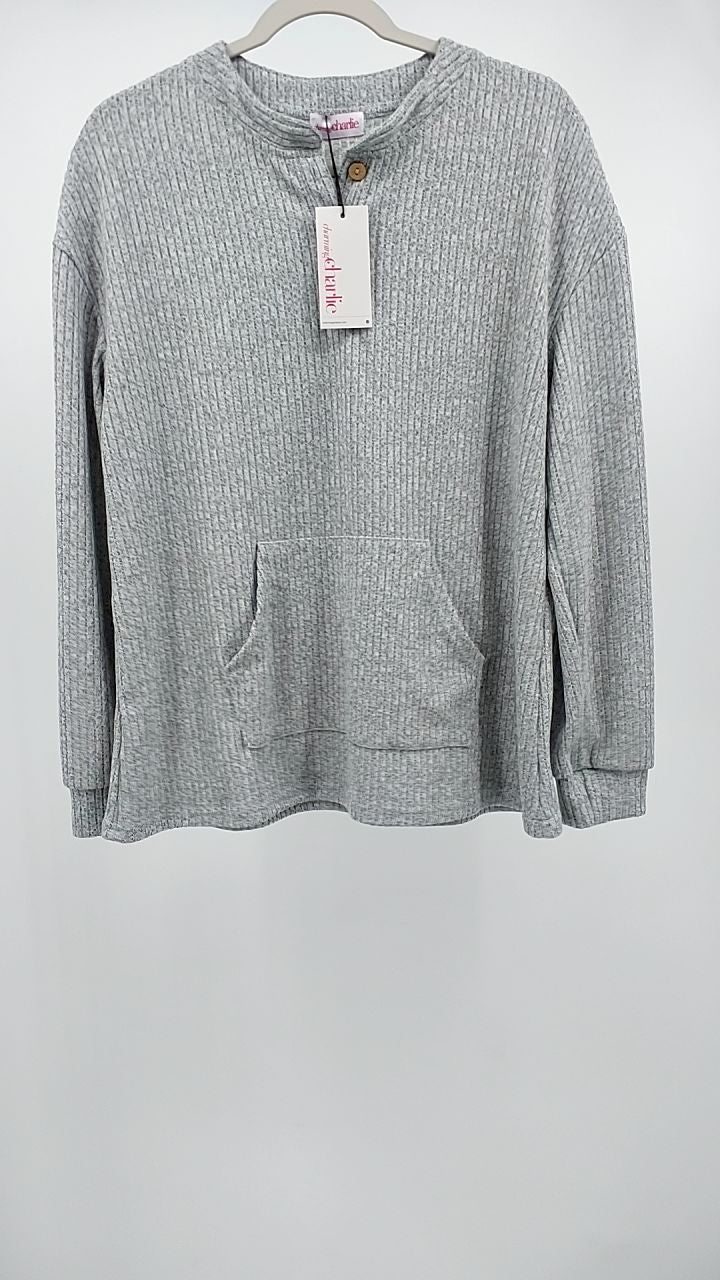 Ribbed Button Detail Long Sleeve T-Shirt