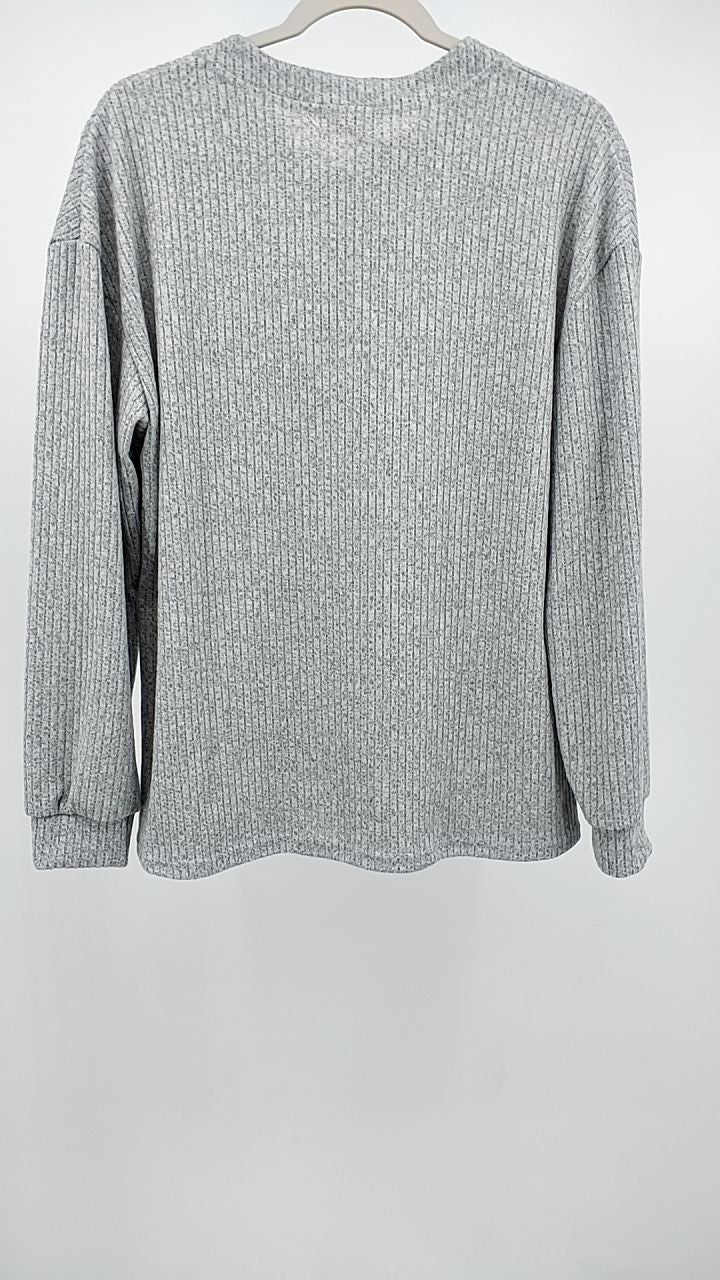 Ribbed Button Detail Long Sleeve T-Shirt