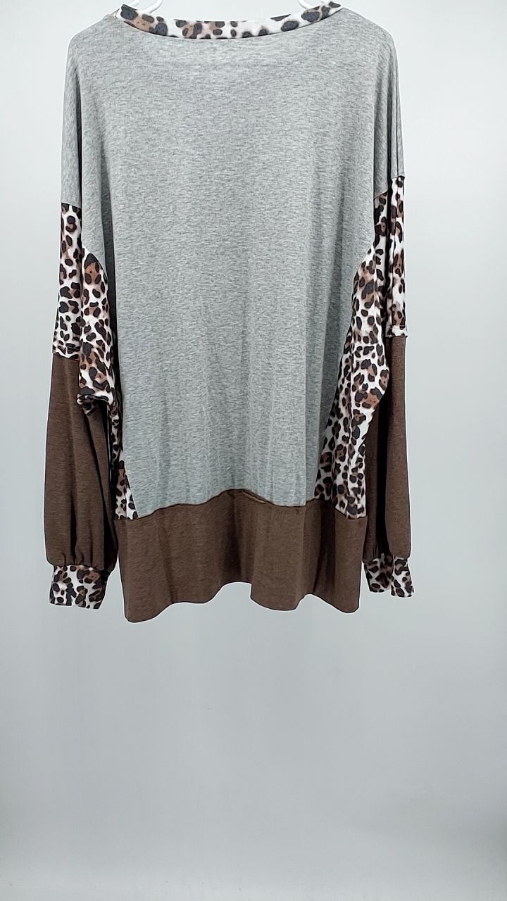 Color Block Leopard Contrast Letter Graphic Christmas Sweatshirt