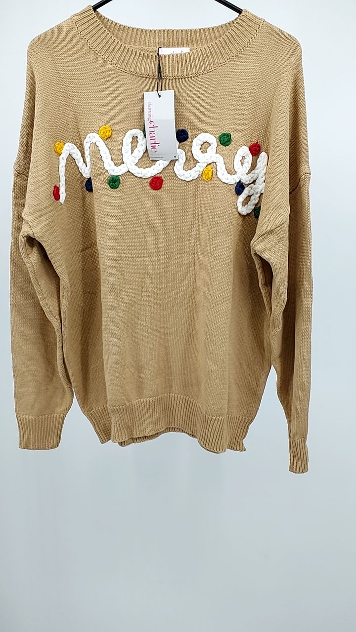 Merry Colorful Dot Detail Christmas Dolman Sweater