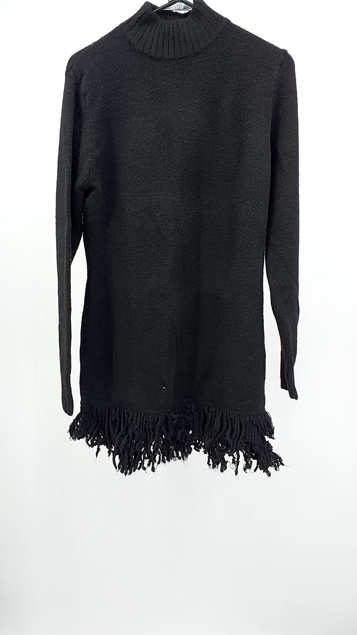 Fringe Turtleneck Long Sleeve Sweater Dress